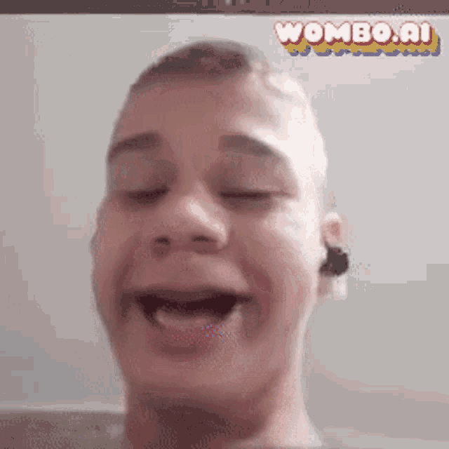 a close up of a man 's face with a wombo.ai logo in the corner .
