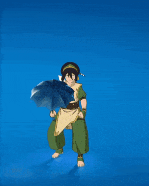 a person holding an umbrella in the rain with a blue background