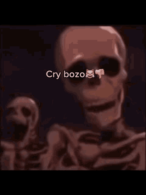 a group of skeletons are standing next to each other with the words cry bozo on the bottom