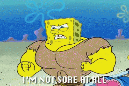 a cartoon of spongebob saying i m not sore at all