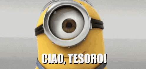 a picture of a minion with one eye and the words ciao tesoro below it