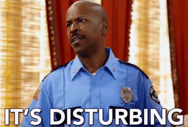 a man in a blue uniform with the words it 's disturbing on the bottom right