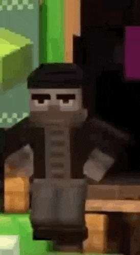 a minecraft character is standing in front of a computer screen .