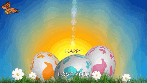 a greeting card with easter eggs and the words " happy love you "