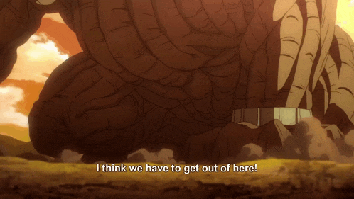 i think we have to get out of here is written on a cartoon