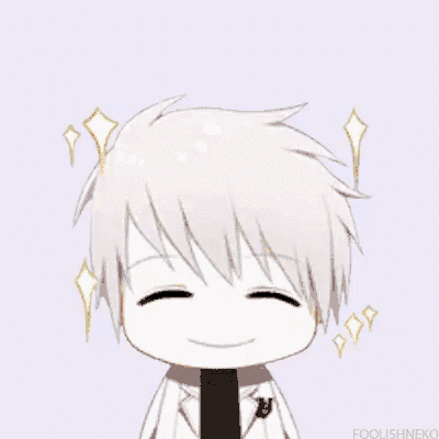 a cartoon of a boy with white hair and a black tie is laughing .