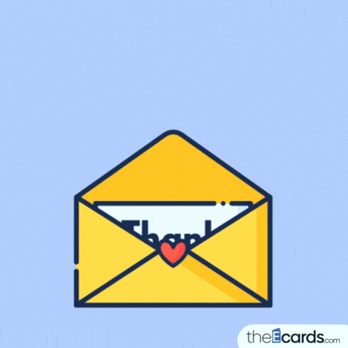 a yellow envelope with a thank you card inside of it