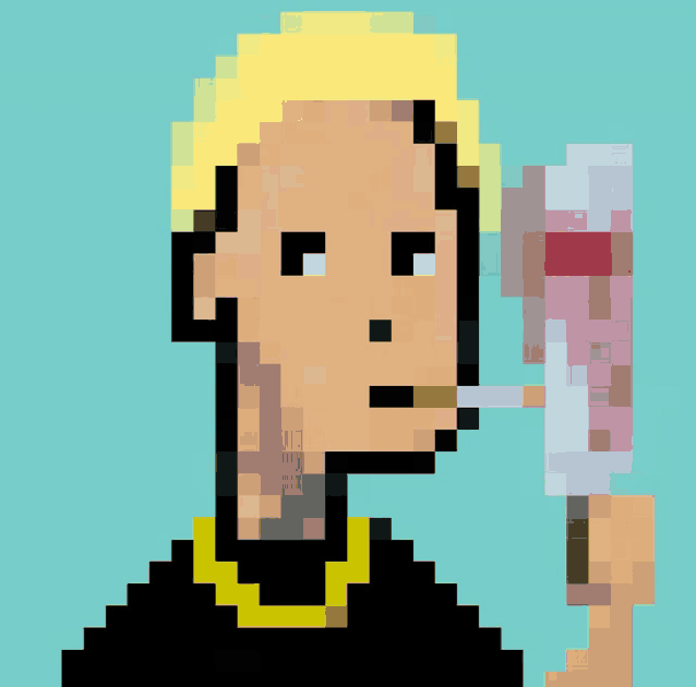 a pixel art of a man smoking a cigarette and holding an ice cream