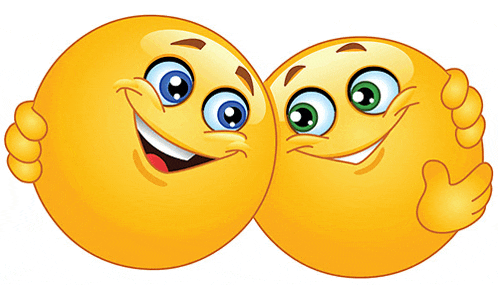 a couple of smiley faces hugging each other