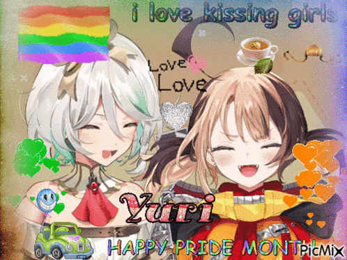 a picture of two anime girls with yuri written on the bottom