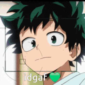 a close up of a cartoon character with the words idgaf written above him