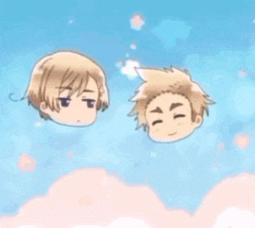 two cartoon characters are floating in the air
