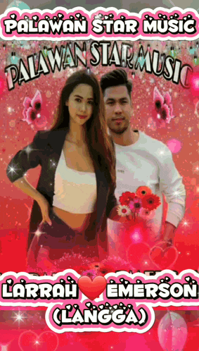 a poster for palawan star music features a man and woman