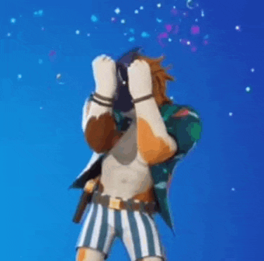 a person in striped shorts is standing in front of a blue background holding their head .
