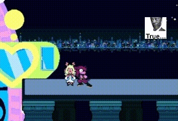 a couple of cartoon characters are standing next to each other on a platform in a video game .