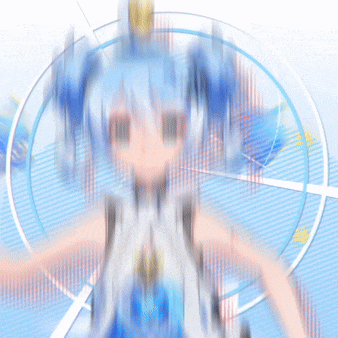 a blurry picture of a girl with blue hair wearing a blue dress