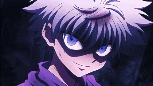 a cartoon character with white hair and blue eyes