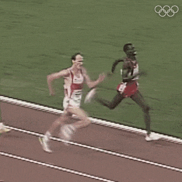 a person running on a track with the numbers 1 through 14