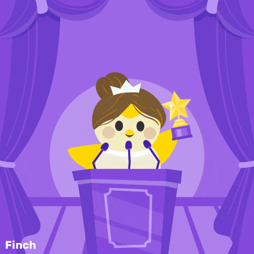 a cartoon of a woman giving a speech with the words " and the award " on the bottom