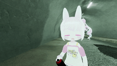 a girl with bunny ears is holding a spray can and wearing a shirt that says ' i love you '