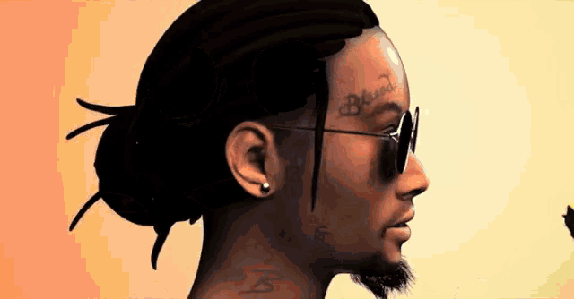 a man wearing sunglasses has a tattoo on his face that says blind