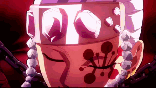 a close up of a person 's face with a purple hat