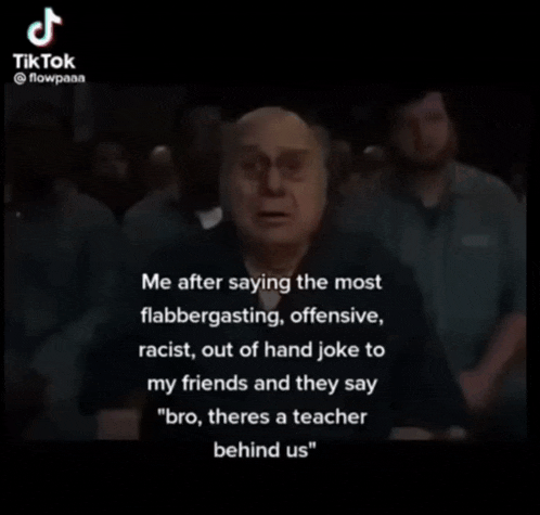 a tiktok video of a man saying the most flabbergasting offensive racist out of hand joke to friends