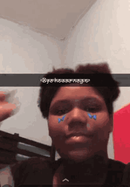 a girl with blue butterflies on her face says bye bye bye bye bye bye