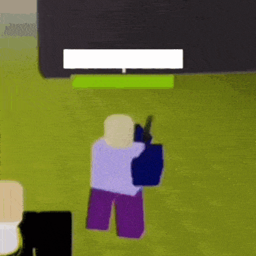 a person is holding a gun in a video game while standing in the grass .