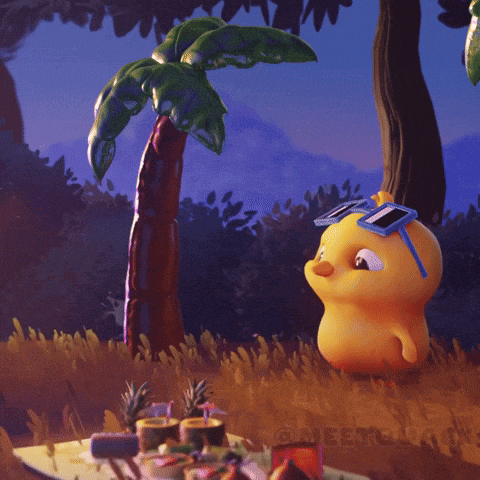two cartoon chickens are standing next to each other and one has a pink flower on her head