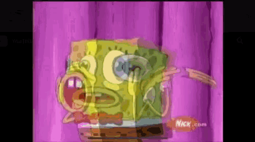 a spongebob squarepants cartoon is being displayed on a purple background .