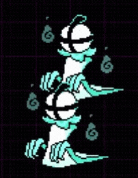 a pixel art drawing of a ghost with a mustache and a beard on a black background .