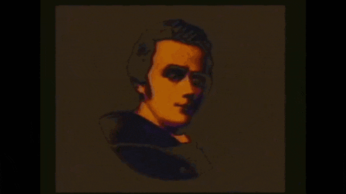a pixelated portrait of a man with a purple jacket