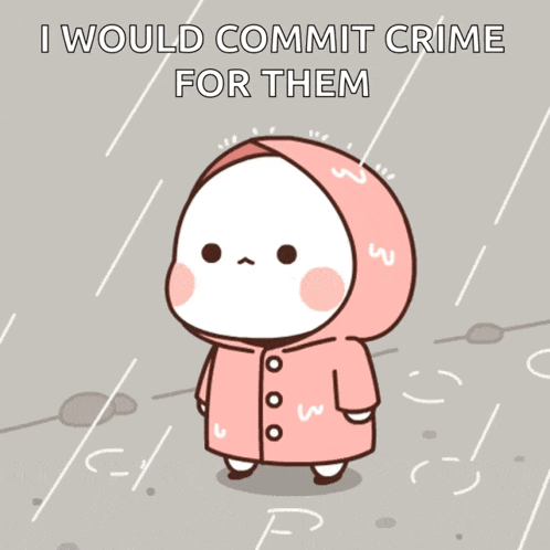 a cartoon character wearing a pink raincoat with the words i would commit crime for them