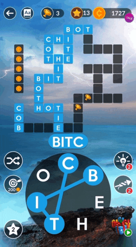 a screenshot of a word game with the word bitc at the bottom