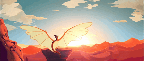 a cartoon of a dragon flying over a desert landscape