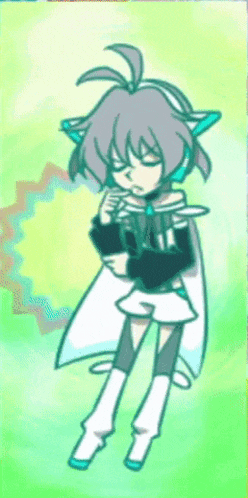 a drawing of a girl with gray hair and white pants