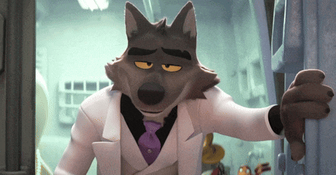 a cartoon wolf in a white suit and tie