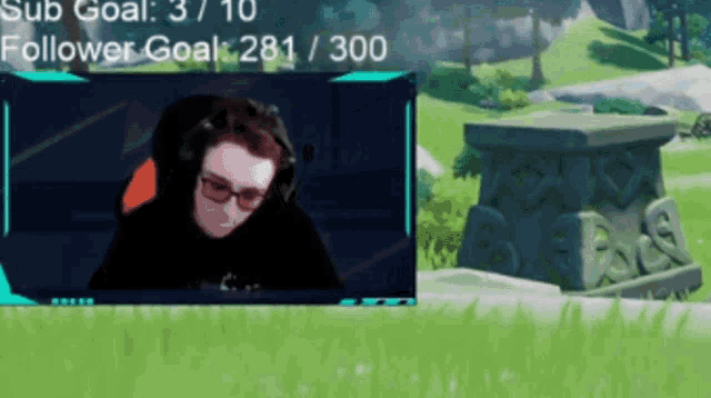 a man wearing headphones and glasses is playing a video game