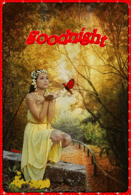 a painting of a woman blowing a kiss with the words goodnight written on the bottom
