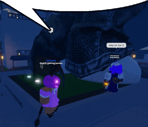 a screenshot of a video game with a speech bubble saying step on me