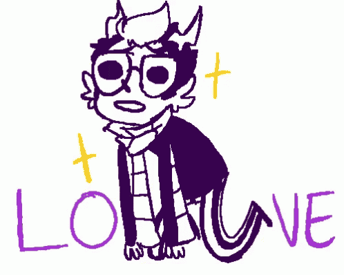 a drawing of a cat with glasses and the word love on it