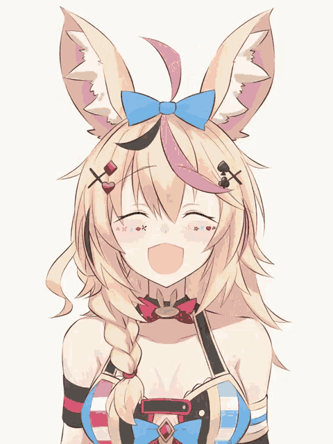 a drawing of a girl with bunny ears and a blue bow on her head
