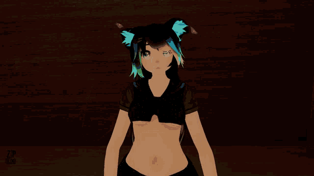 a 3d rendering of a girl with cat ears