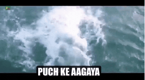 a video of a boat in the ocean with the words puch ke aagaya on the bottom