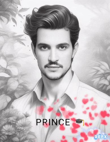 a black and white drawing of a man with the name prince on the bottom