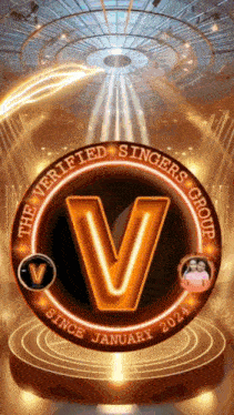a logo for the verified singers group with a large v in the center