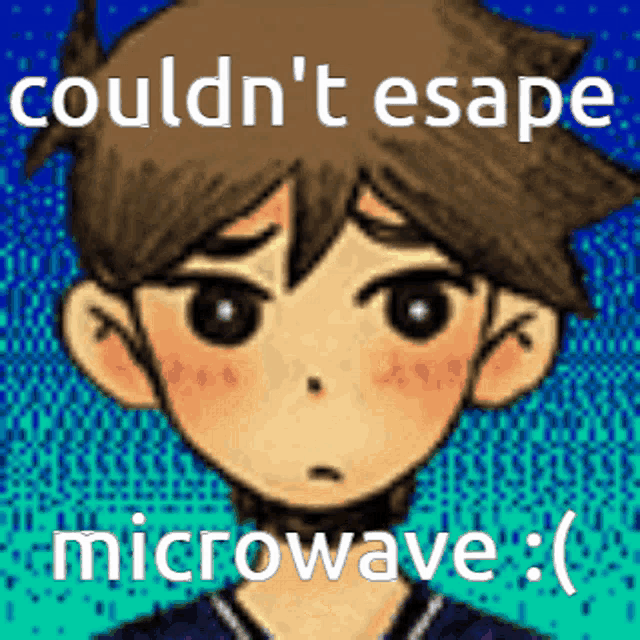a picture of a boy with the words couldn 't escape microwave