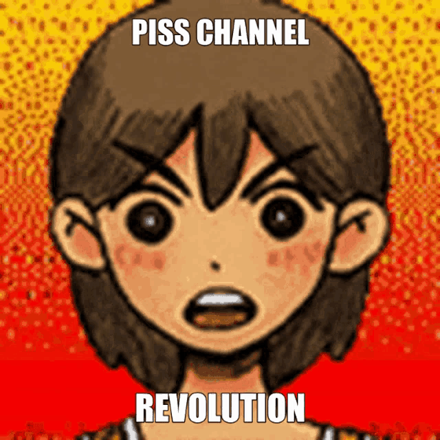 a picture of a cartoon character with the words piss channel revolution written above it