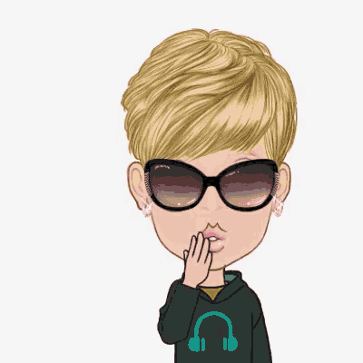 a cartoon character wearing sunglasses and headphones has a pink heart above his head
